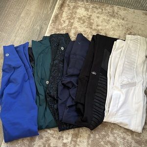 4 pairs of lululemon leggings and 2 pairs of Alo moto leggings